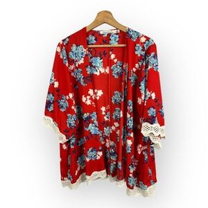 Liberty Love Red Floral Kimono 1X
